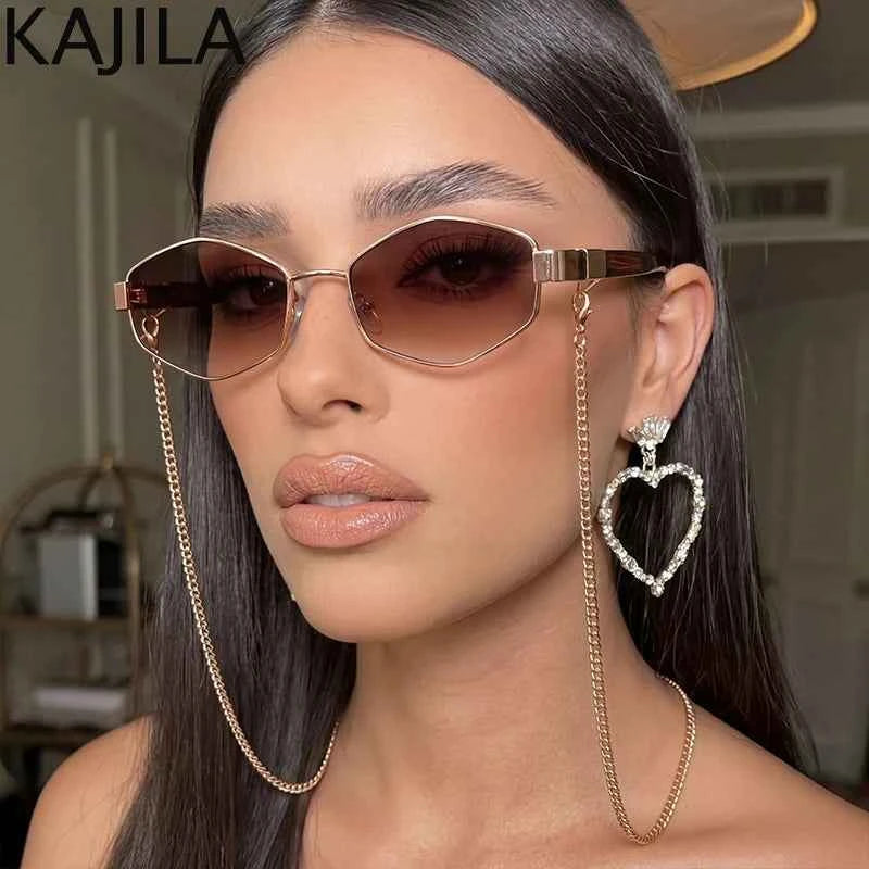 Luxury Hexagon Sunglasses with Chain - Designer Shades
