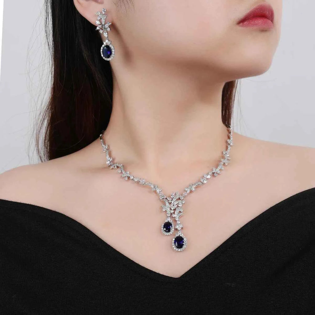 Elegant Zirconia Wedding Jewelry Set - Silver Color