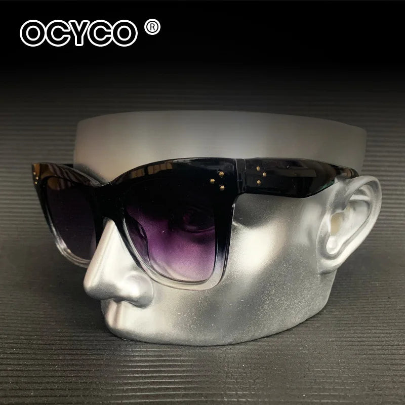 Luxury Rectangle Sunglasses - Gradient Lens & Rivet Details