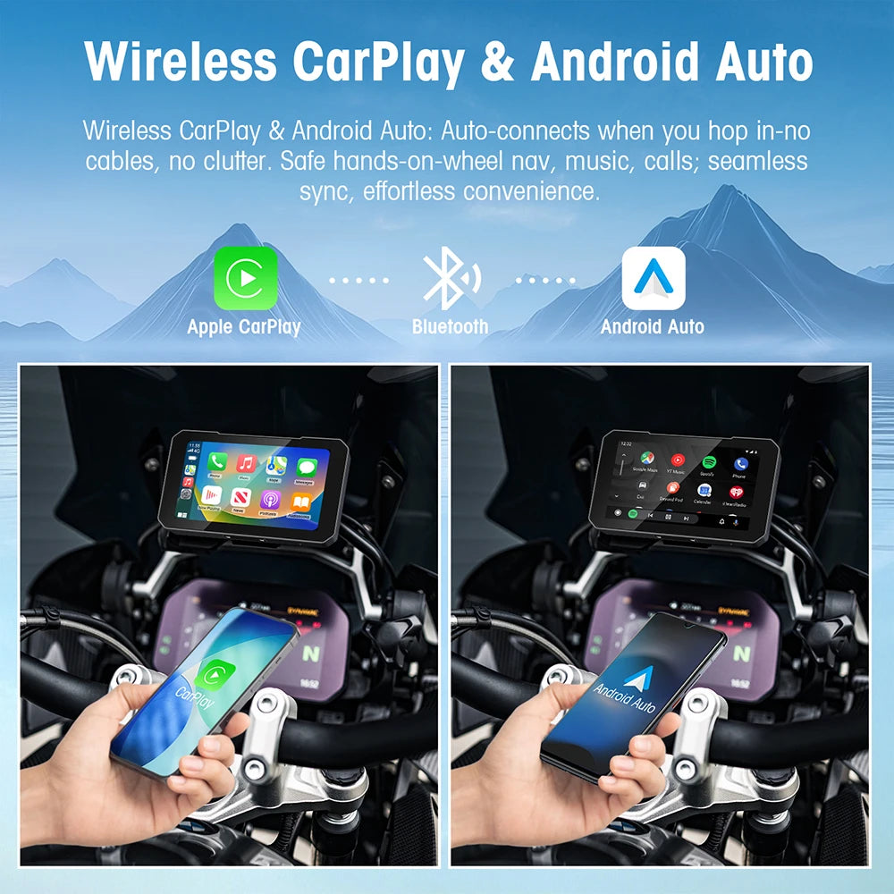 Advanced Motorcycle CarPlay Screen - Wireless Dual Camera Display