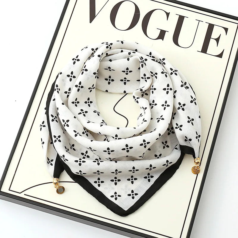 Luxury Silk Square Scarf - Magnetic Buckle & Print