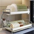 Modern Kitchen Dish Rack - 2-layer milk white metal tableware organizer