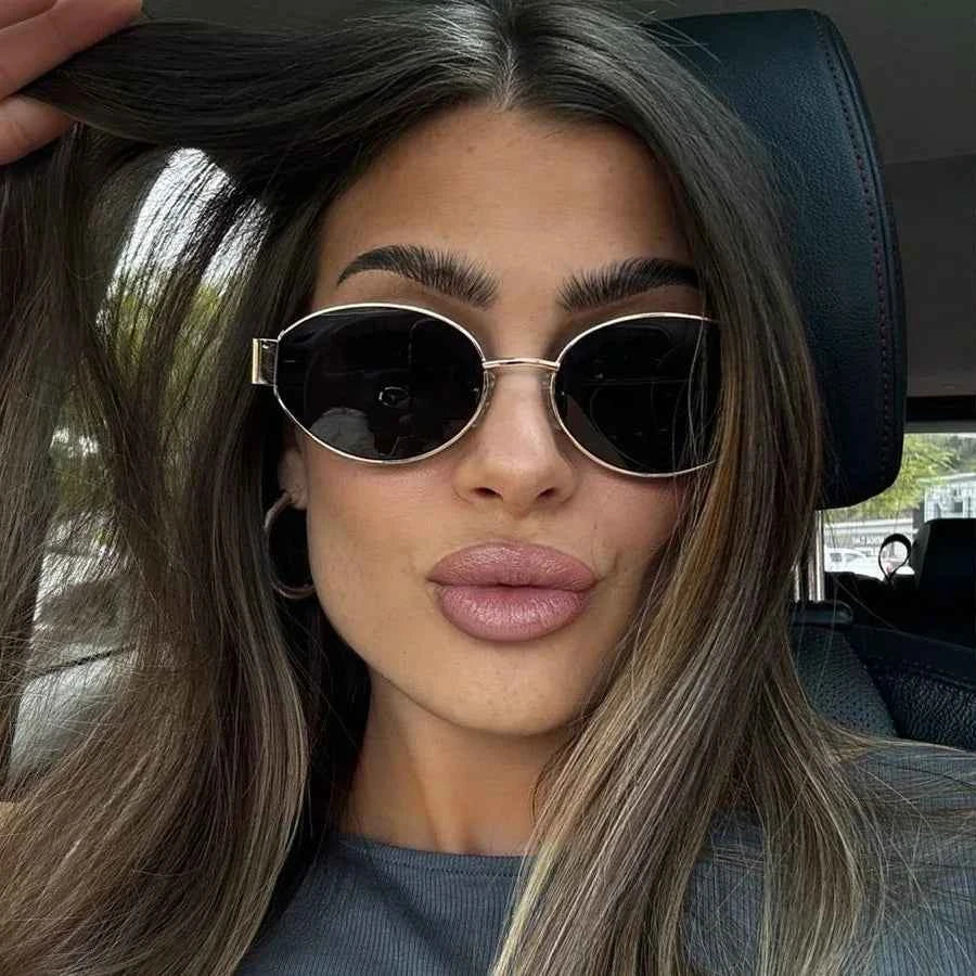 Luxury Metal Oval Sunglasses - UV400 Designer Eyewear