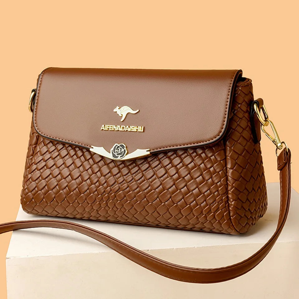 Designer Knitting Handbag - Elegant PU Leather