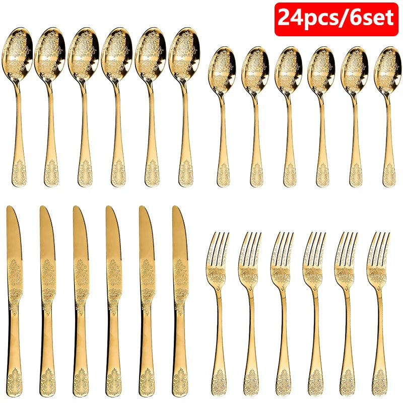 Elegant Vintage Carved Flatware Set - 304 Stainless Steel