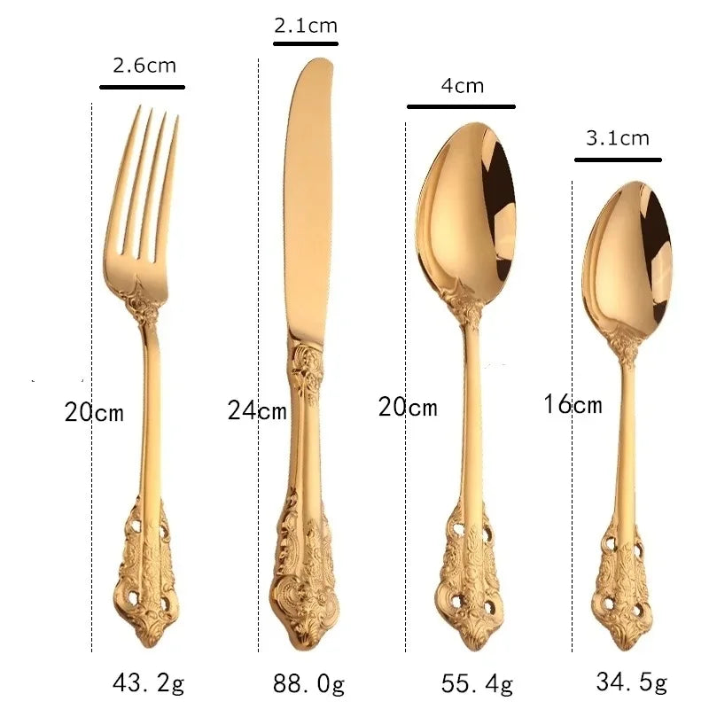 Elegant Vintage Gold Flatware Set - Stainless Steel Luxury