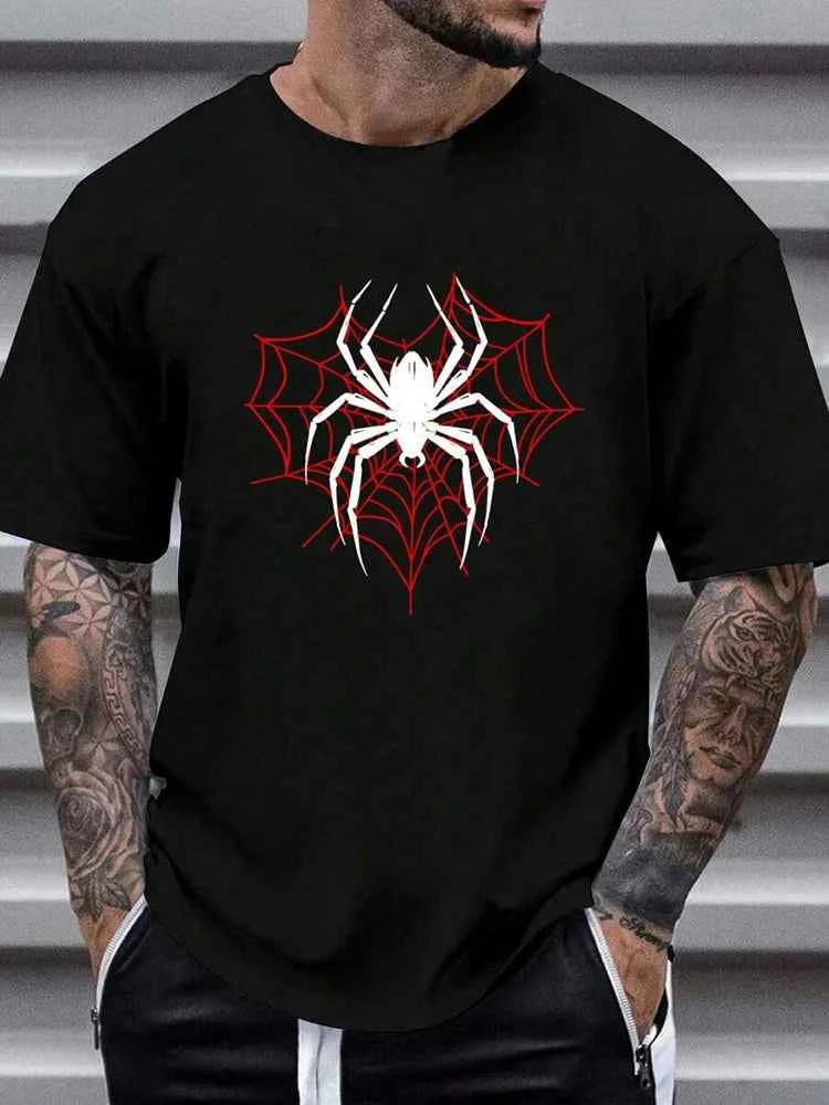 Premium Spider Print Men's T-Shirt - Streetwear Short Sleeve Tee