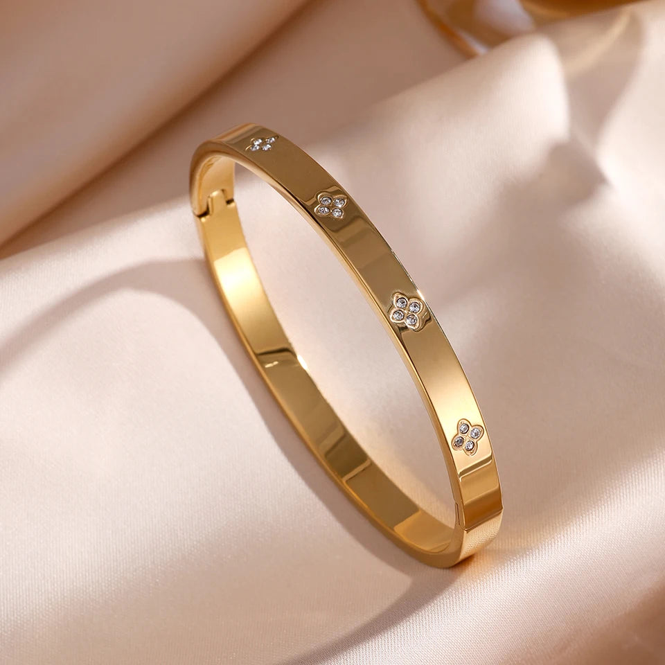 Elegant Stackable Bangles - Sparkling Zirconia Stainless Steel Set