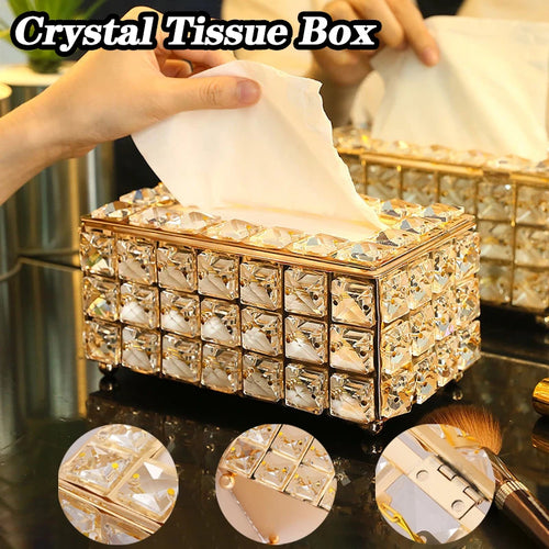 Luxury Crystal Tissue Box - elegant crystal-embellished tissue holder on a tabletop
