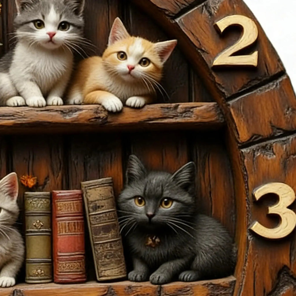 Premium Cat Theme Wall Clock - Silent Wooden Decor