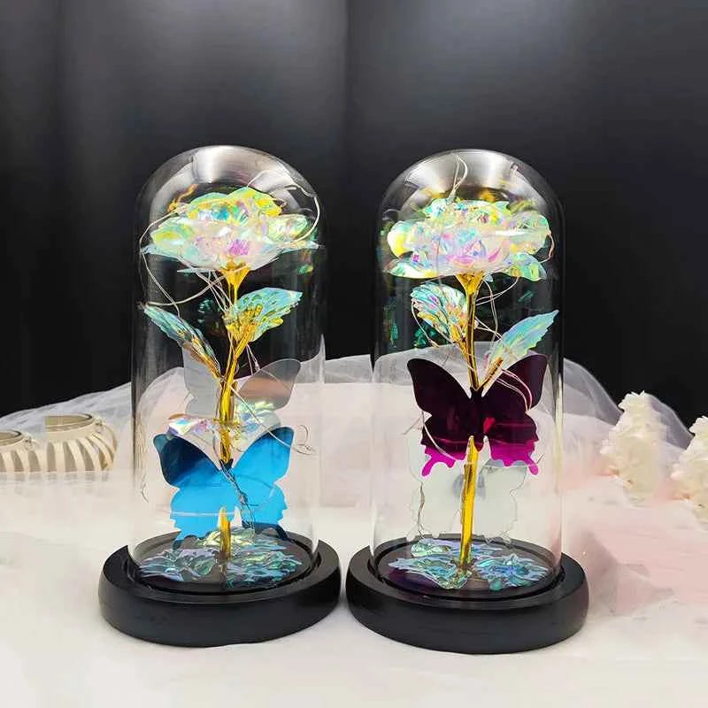 Valentine's Day creative gift Pink gift box set kiss artificial flowers rose glass egg Mother's Day gift Eternal flower show wed