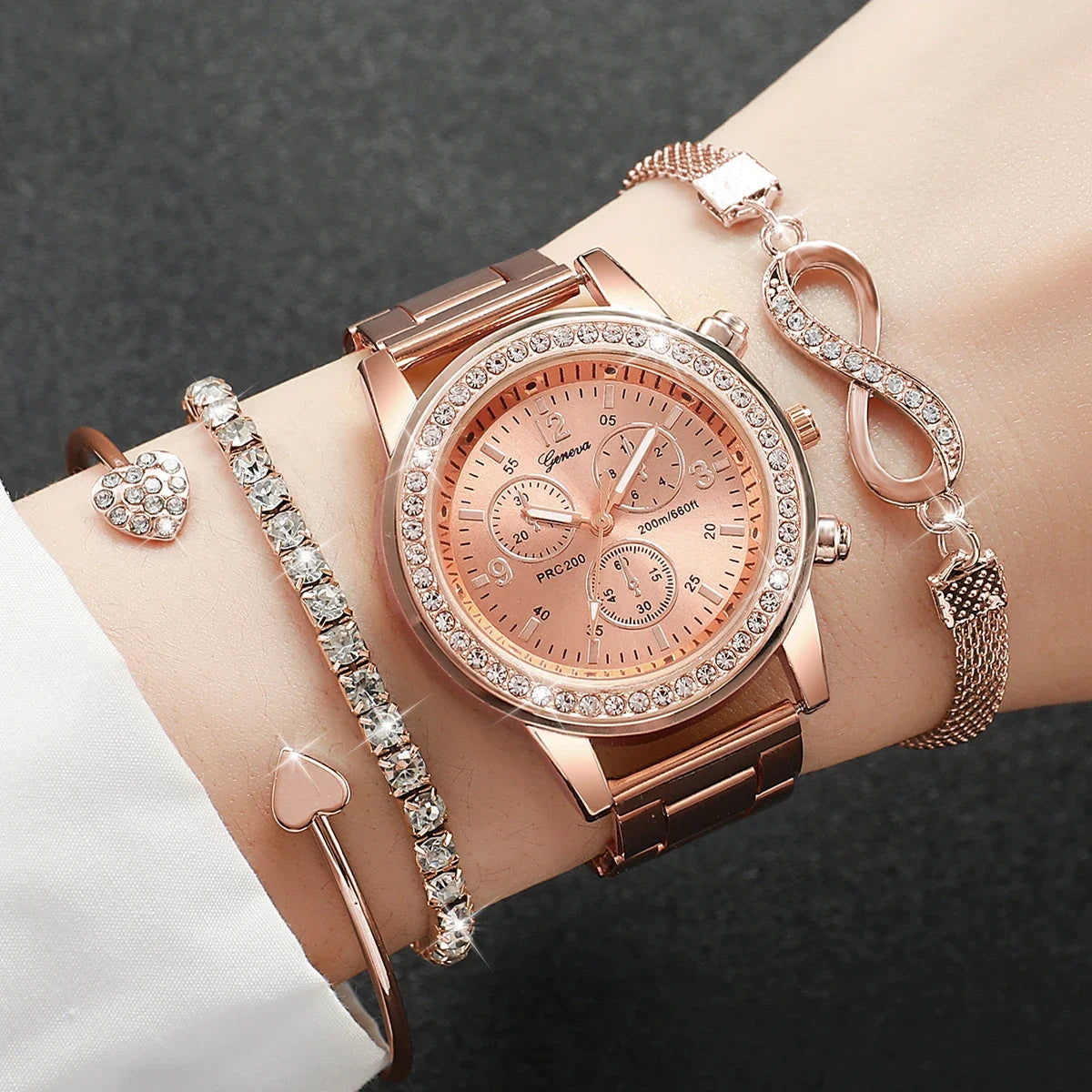 Elegant Ladies Quartz Watch Set - Luxury Rhinestone Steel Band