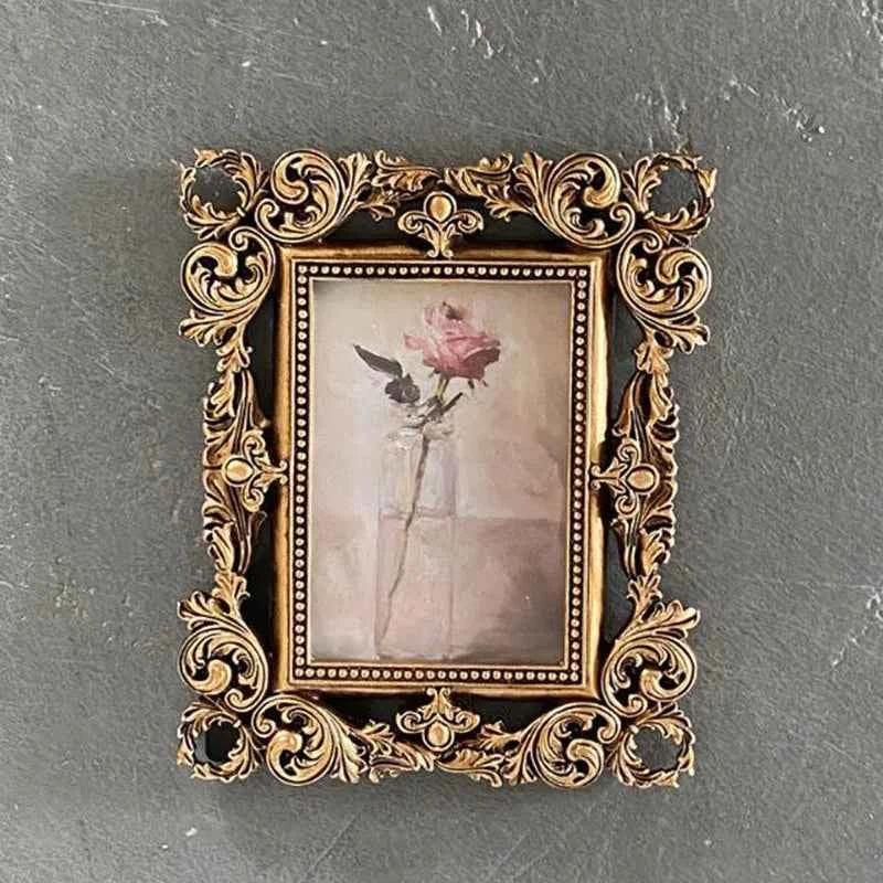 European Gold Resin Photo Frame - Elegant Hollow Floral Border 6-Inch Picture Frame for Bedroom, Desktop & Home Décor - Tulique