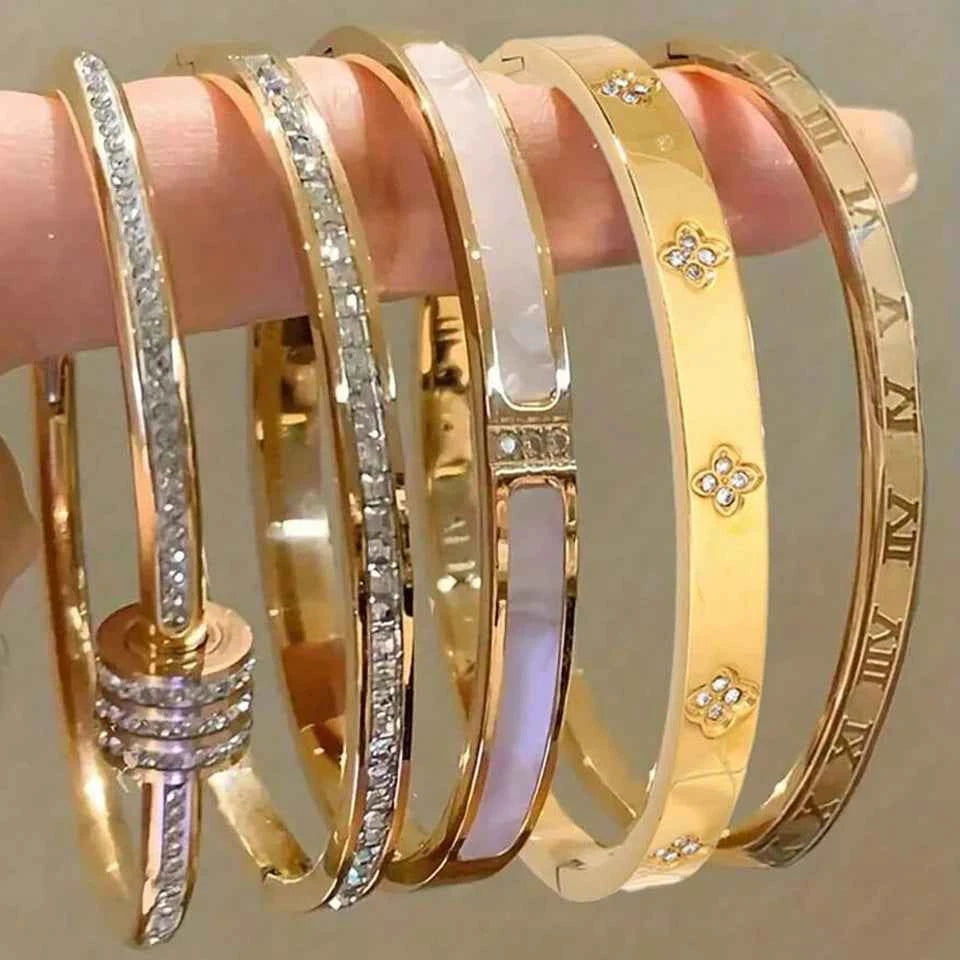 Elegant Stackable Bangles - Sparkling Zirconia Stainless Steel Set