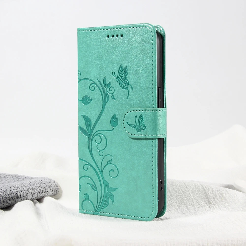 Premium Butterfly Flower Leather Case - Flip Wallet Book Cover