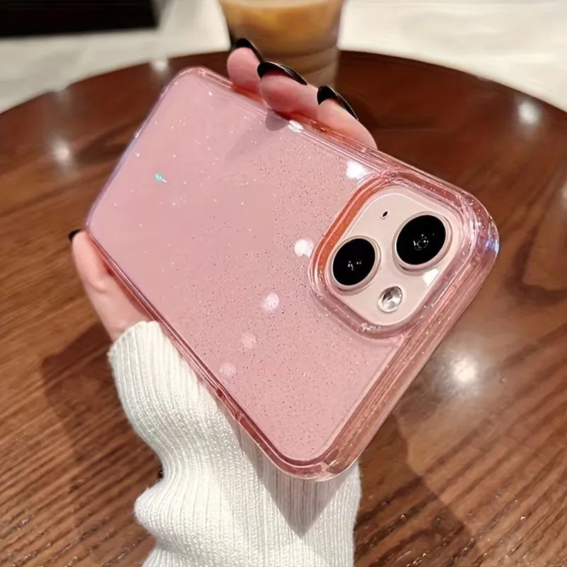 Luxury Transparent Glitter iPhone Case - Shockproof TPU Cover