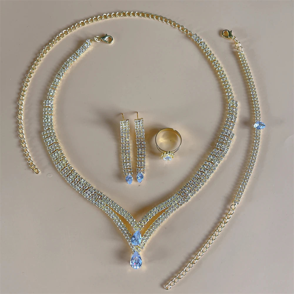 Elegant Crystal Tassel Wedding Jewelry Set - Silver & Gold