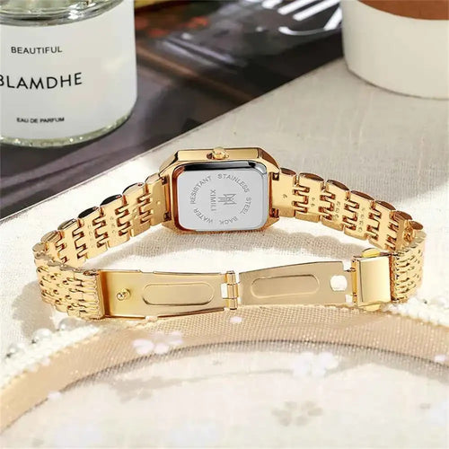 Elegant Ladies Quartz Gold Watch - Square Stainless Steel