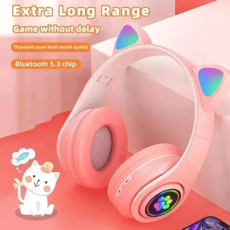 JST-28 Wireless Headphones Cat Ears Bluetooth Earphones Stereo Music Earbuds Bluetooth Sports Gaming Headset with Mic for Phones