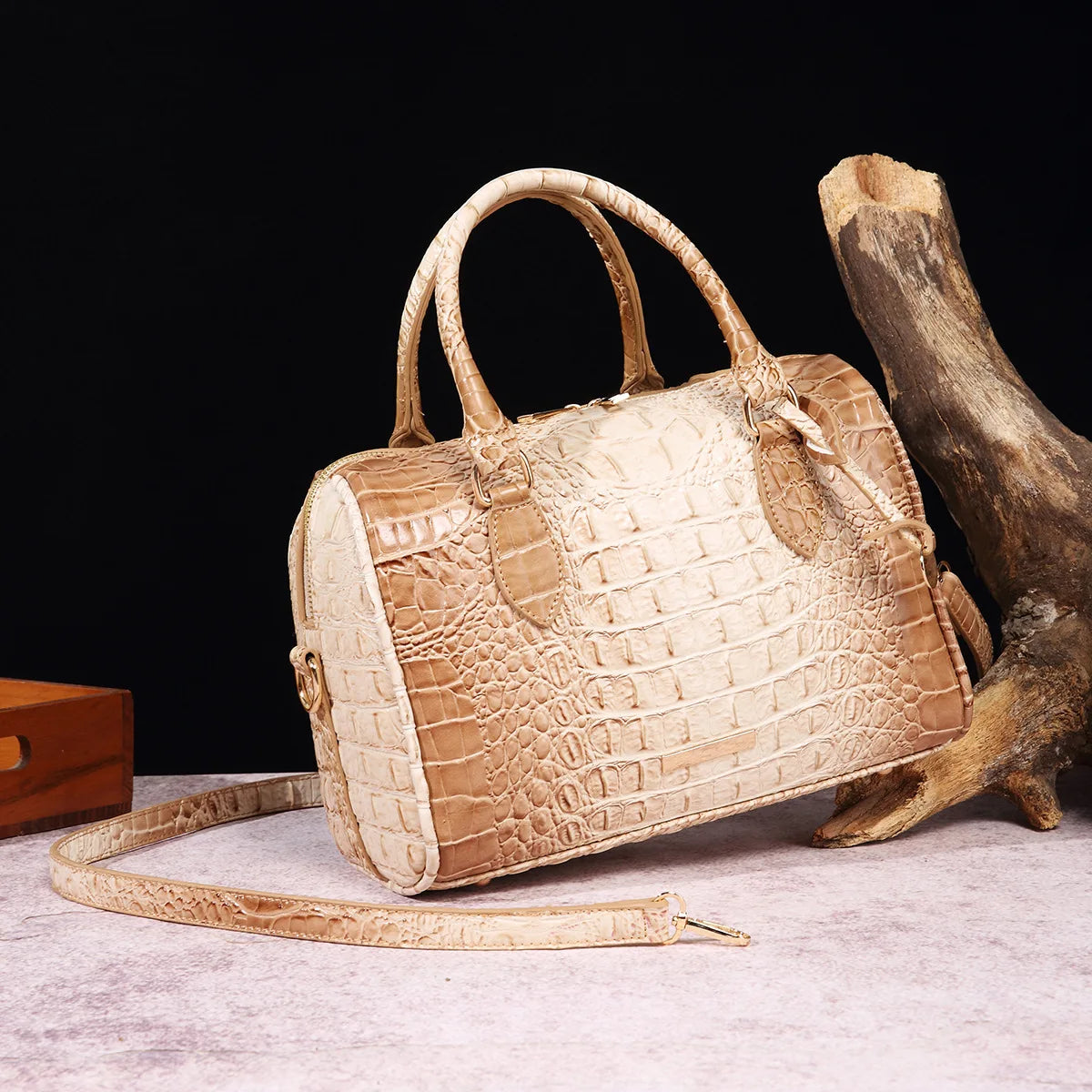 Elegant Crocodile Pattern Boston Bag