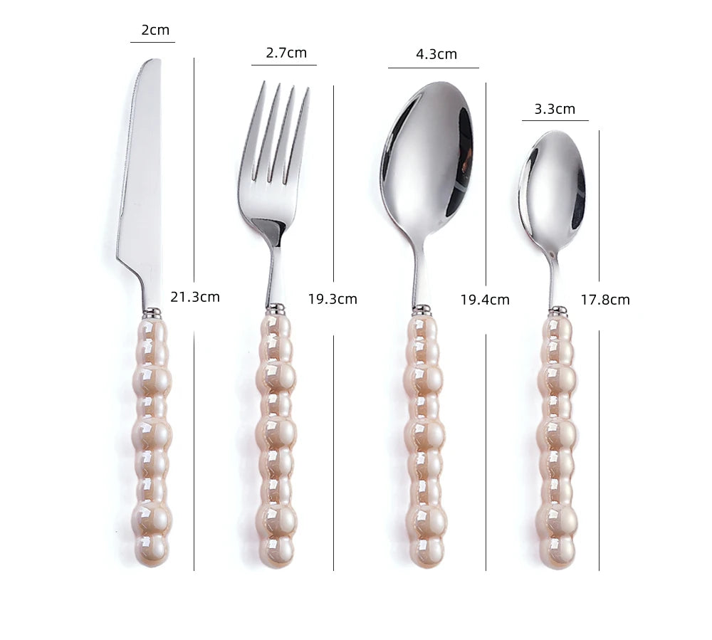 Luxury Pearl Flatware Set - Premium Ceramic Handle Cutlery