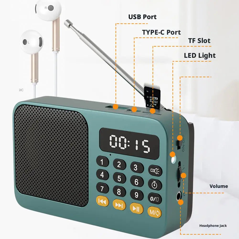 Portable Bluetooth Speaker - FM Radio & LED Light Wireless Audio