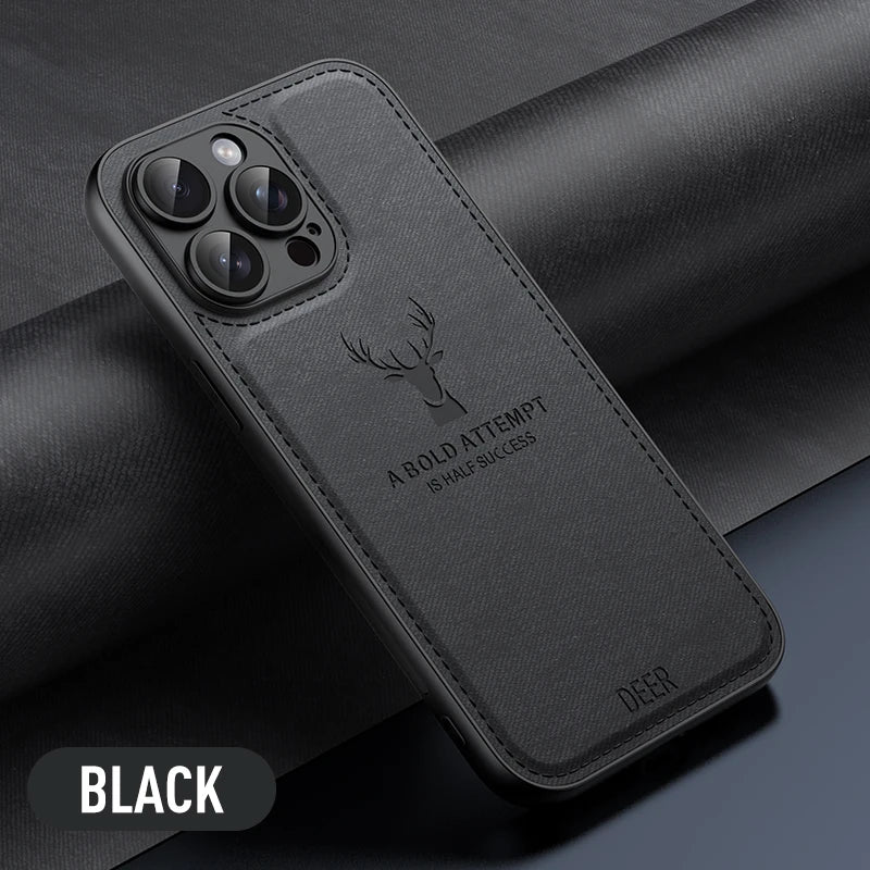 Luxury Leather Deer Head Phone Case - Shockproof Soft Back Cover