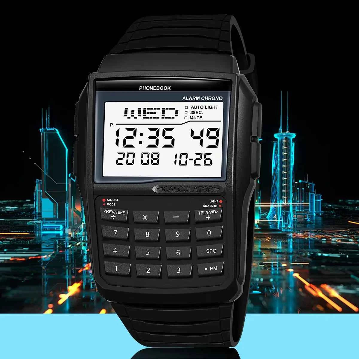Retro Digital Calculator Watch - Sleek LED Sports Timepiece