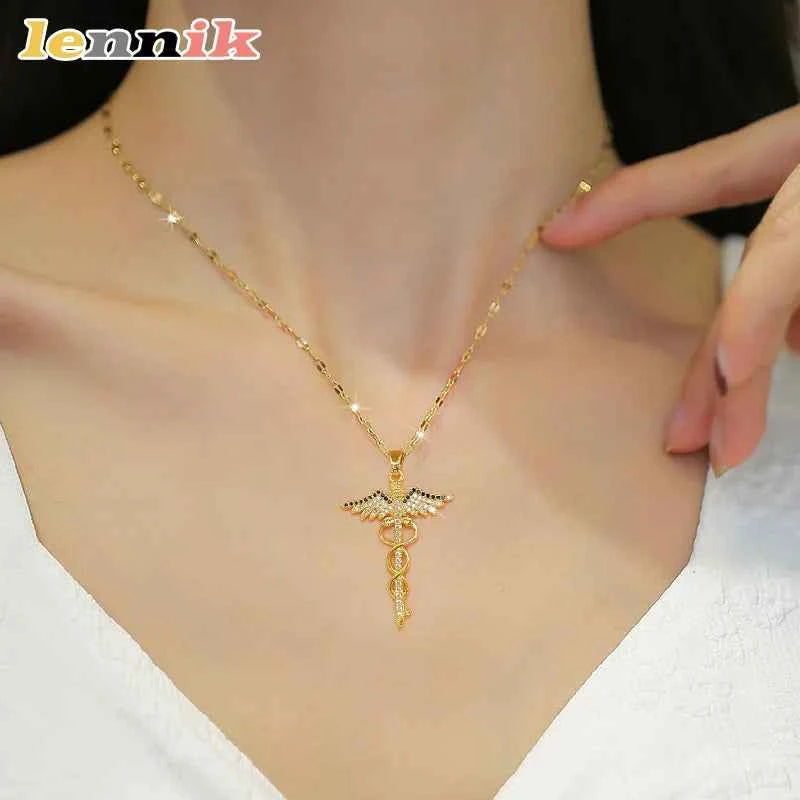 Rotating Angel Scepter Necklace - Luxury Titanium Jewelry