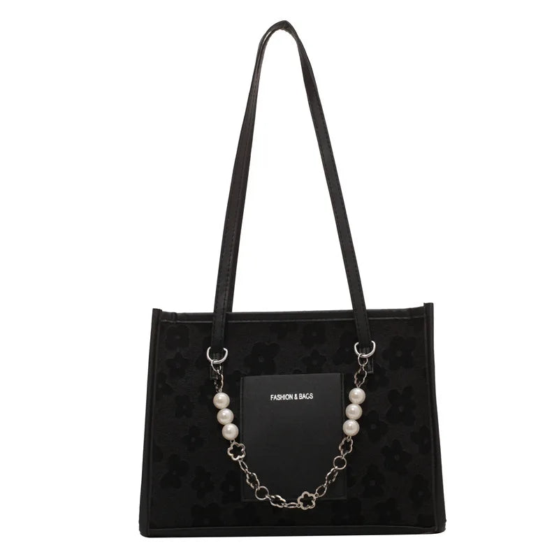 Elegant Large Capacity Tote Bag with Pearl Chains