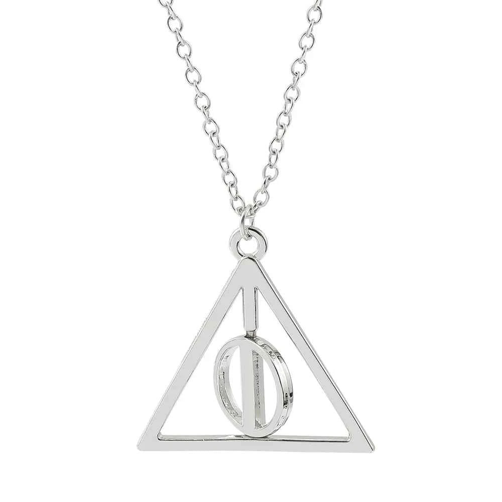 Elegant Deathly Hallows Triangle Rotatable Pendant Necklace