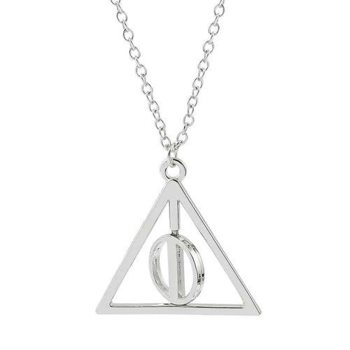Elegant Deathly Hallows Triangle Rotatable Pendant Necklace