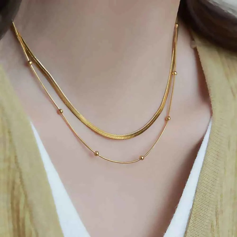 Luxury 14K Gold Plated Multi Layer Round Beads Necklace