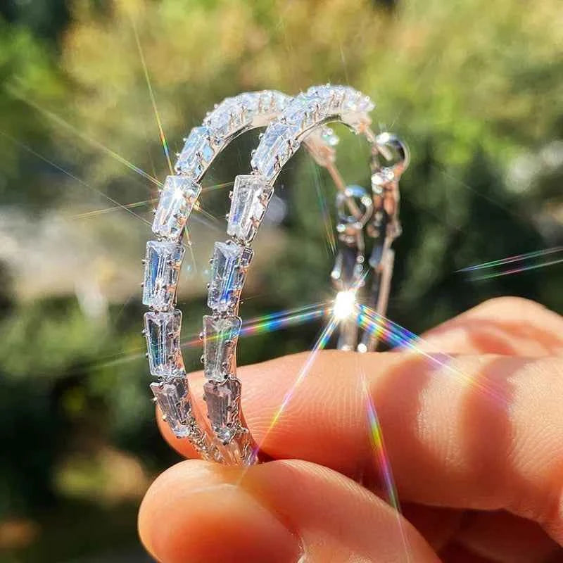 Elegant Synthetic Zirconia Circle Hoop Earrings - Luxury Party Jewelry