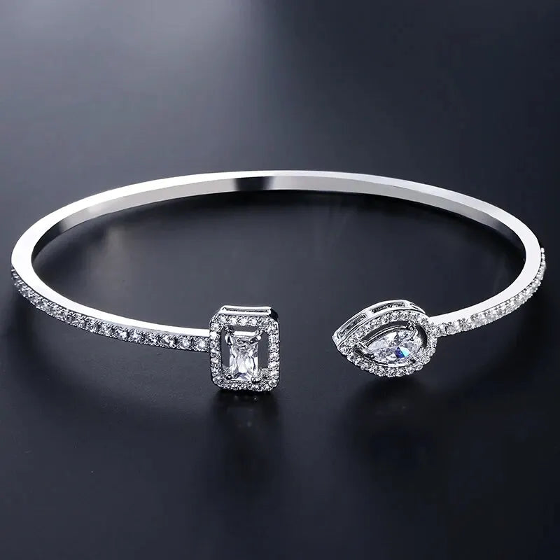 Elegant Gold Cuff Bangle - Cubic Zirconia Bracelets