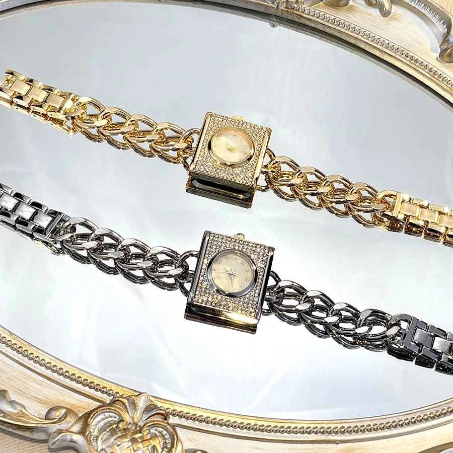 Elegant Diamond Chain Women's Watch - Luxury Square Head