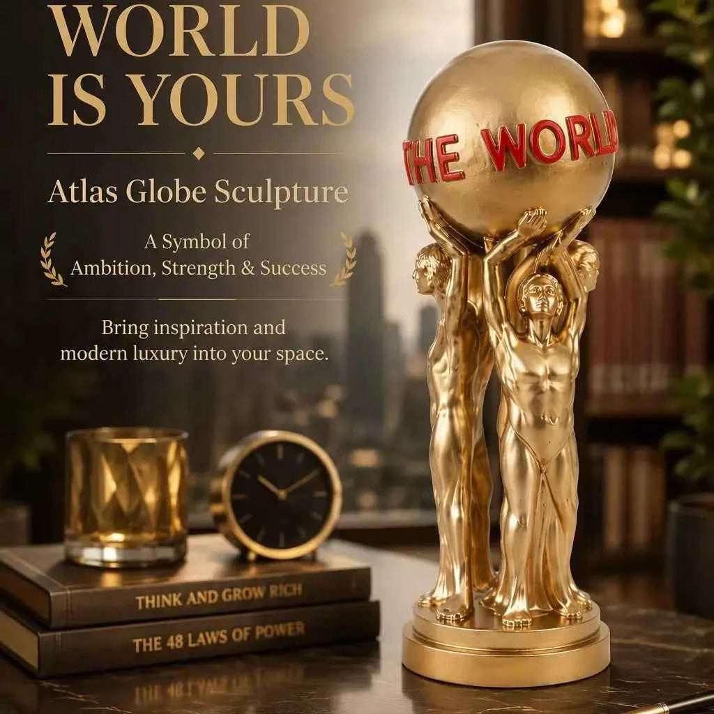 Elegant Gold Atlas Globe Sculpture - World Is Yours Figurine