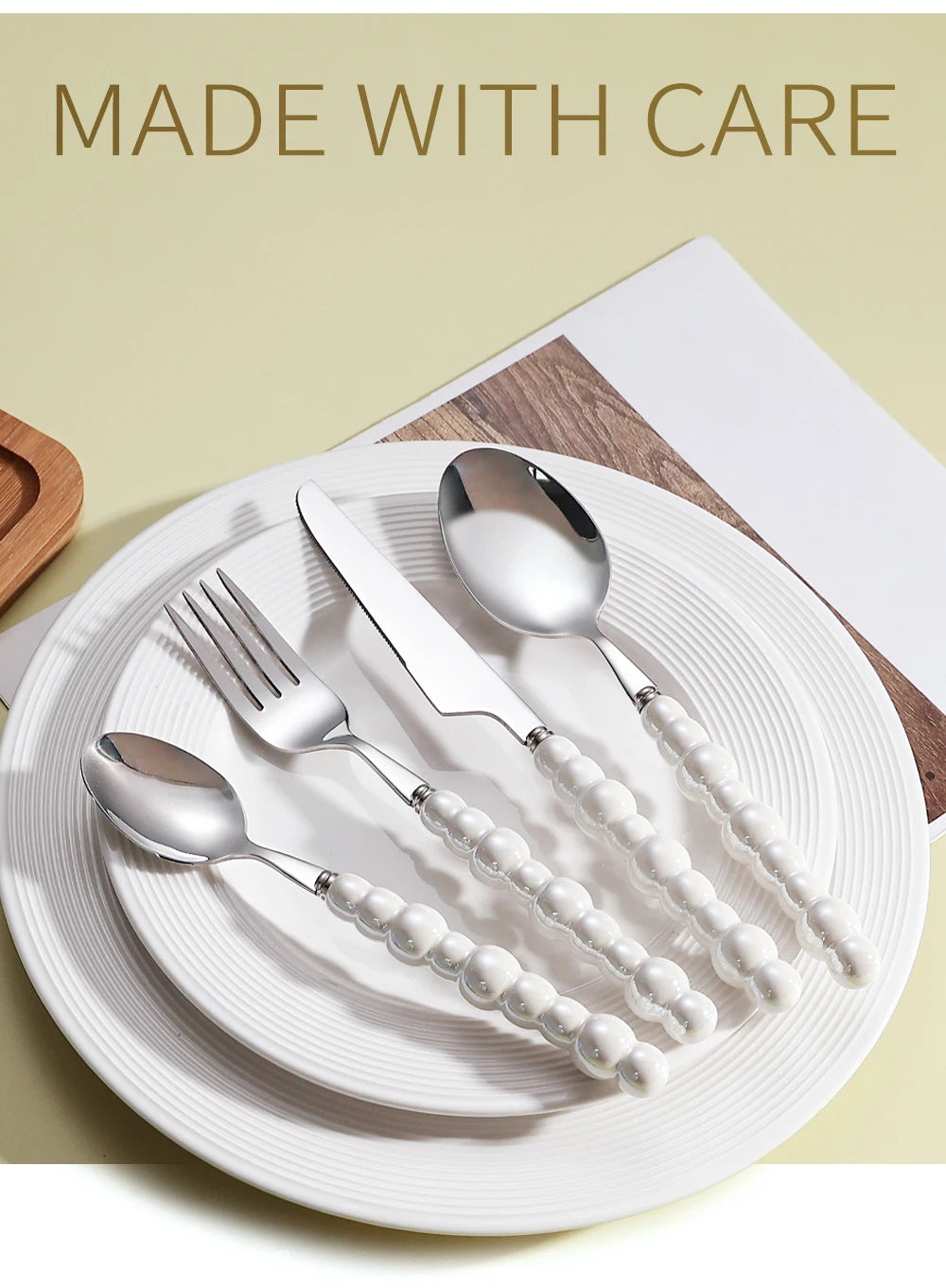 Luxury Pearl Flatware Set - Premium Ceramic Handle Cutlery