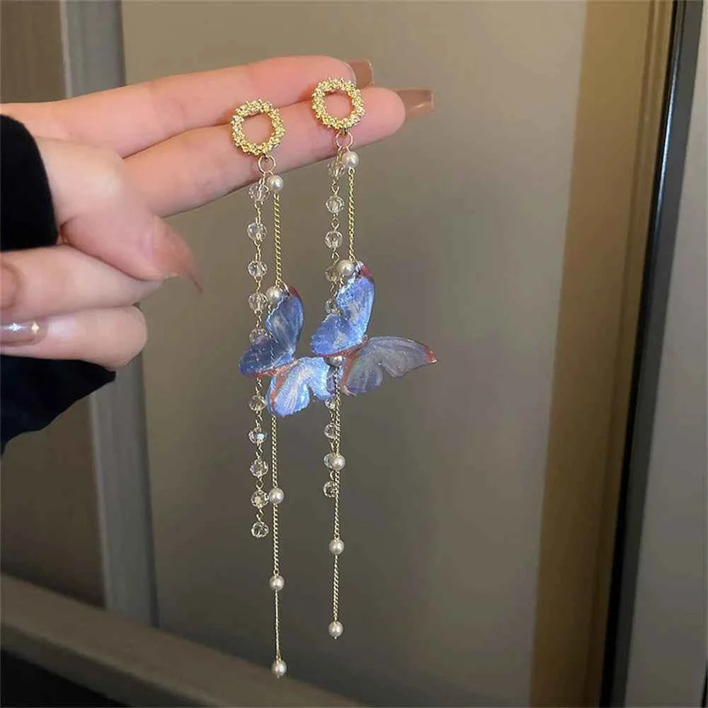 Elegant Tassel Butterfly Earrings - Zircon Crystal & Pearl