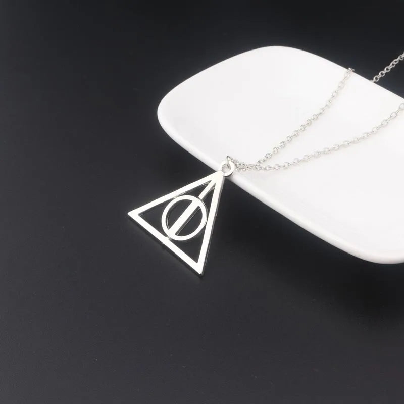 Elegant Deathly Hallows Triangle Rotatable Pendant Necklace