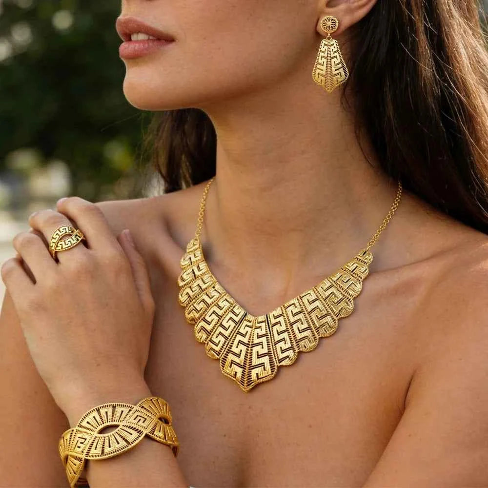 Exquisite 18K Gold Plated Dubai Jewelry Set - Luxury Necklace & Earrings