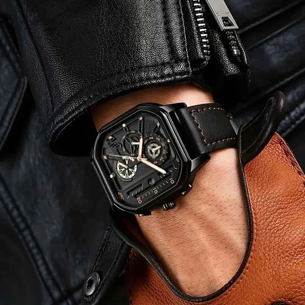 Luxury Big Dial Men Square Watch - Casual PU Leather Strap