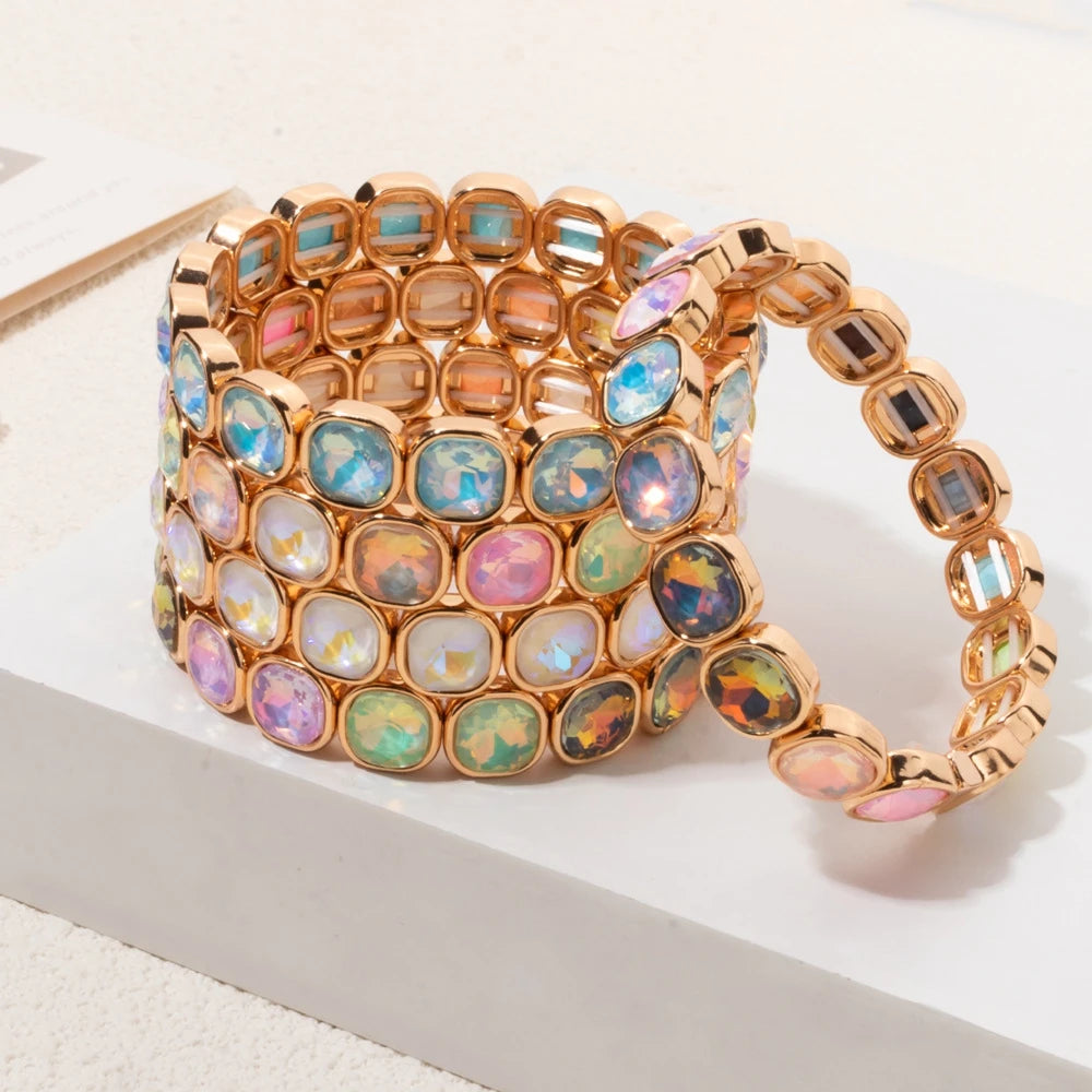 Elegant Enamel Charm Bracelet - High-End Square Alloy Bead Design