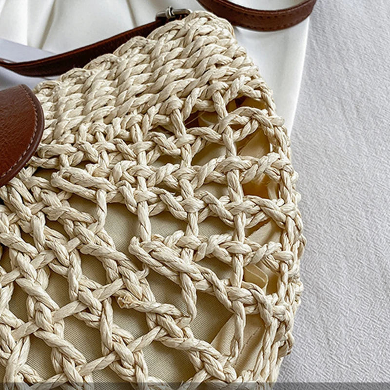 Elegant Straw Semicircle Bag - Chic Summer Crossbody