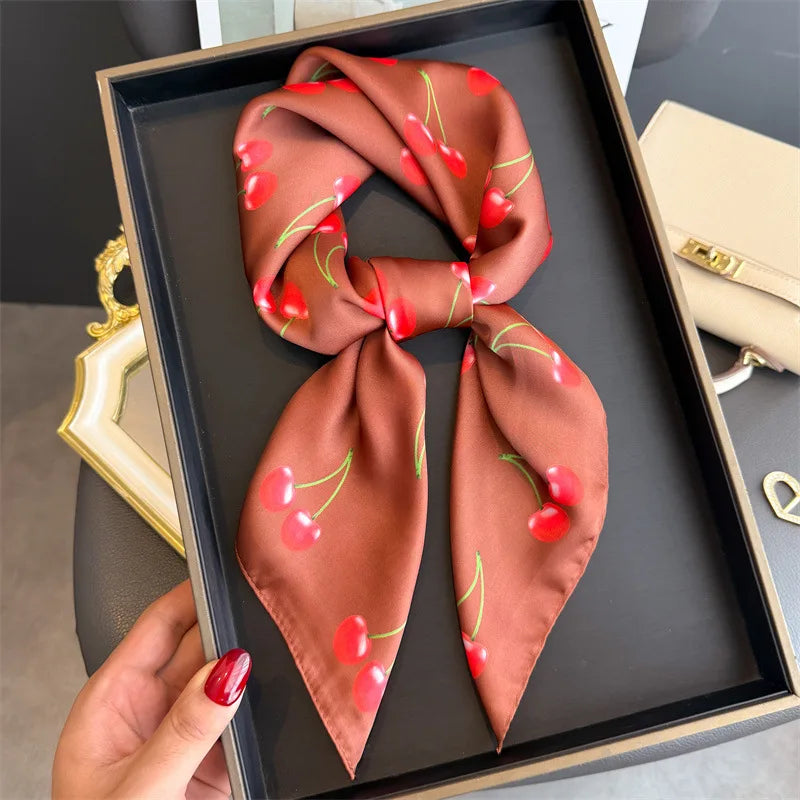 Elegant Bohemian Silk Square Scarf - Floral Satin Neck Scarf