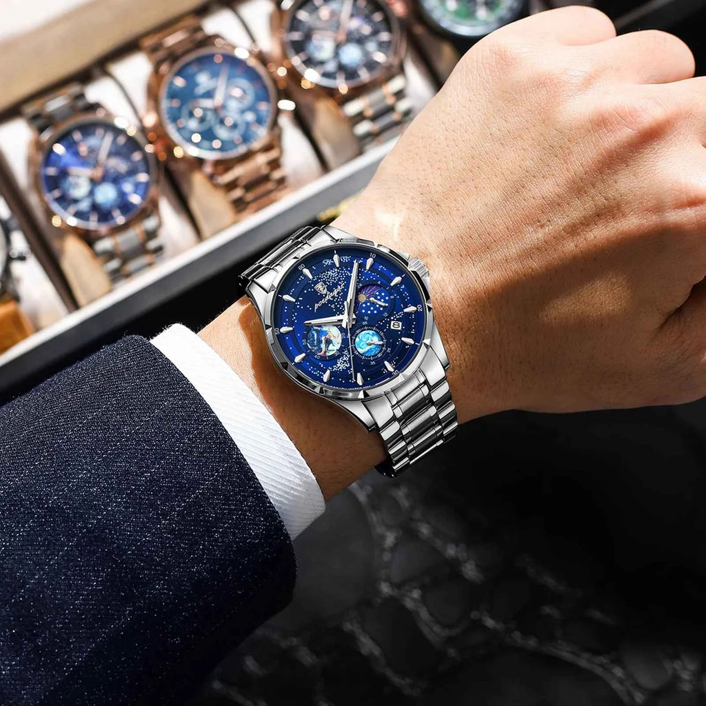 POEDAGAR Luxury Quartz Man Watch Chronograph Date Men's Stainless Steel Watch Luminous Waterproof Fashion Watches for Men Reloj