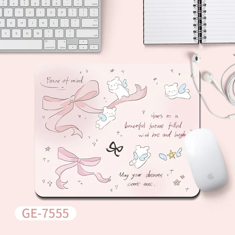 Pink Gaming Mouse Pad - elegant pink bow design with anti-slip rubber base