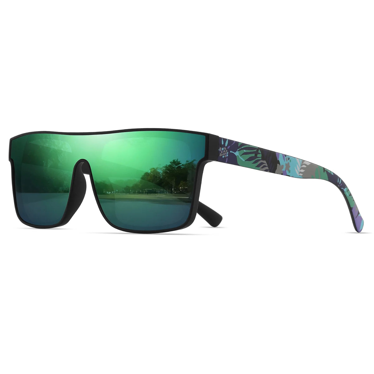 Classic Square Sports Sunglasses - Patterned Temples & UV Protection