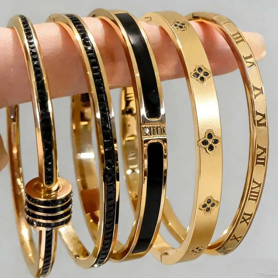 Elegant Stackable Bangles - Sparkling Zirconia Stainless Steel Set