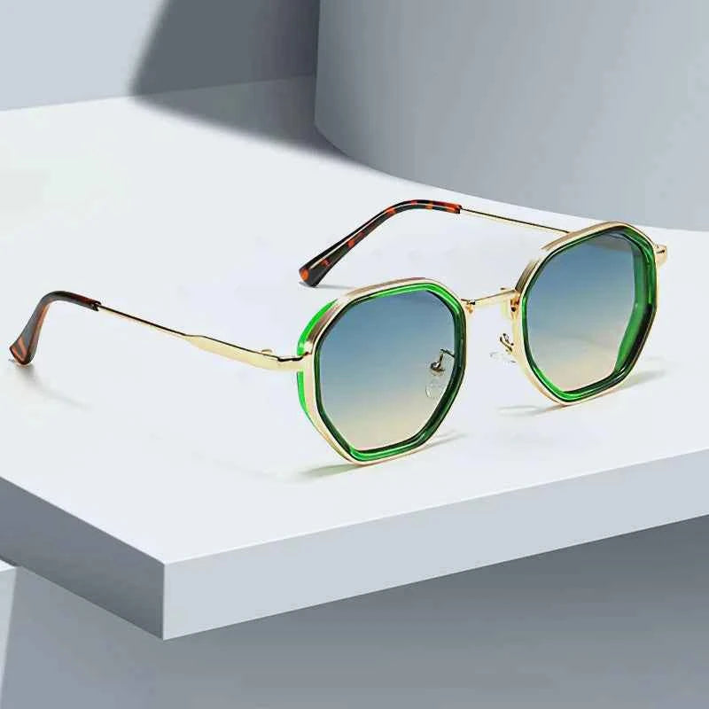 Modern Vintage Sunglasses for Women - Octagonal Golden Edging